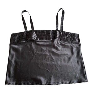 Vintage Black Satin Pleated Bust Camisole Tank Top Plus 2XL (L)